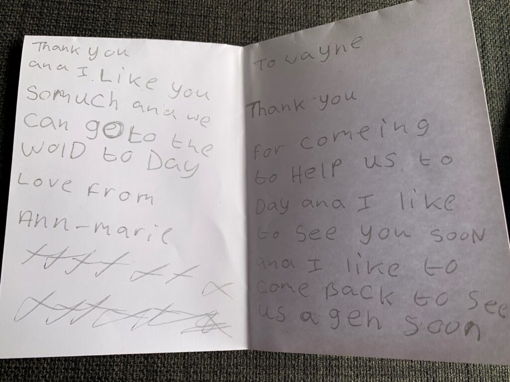 TY card from Ann-Marie inside